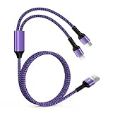 Ocbuo USB to Lightning&Type-C 2in1 充電ケーブル PhoneとAndriod 2台同時急速充電 マルチケーブル 1本2股/1.2m/5.4A ライトニングとUSB-C充電コード アイフォン急速 アンドロイドタイプC パープル系