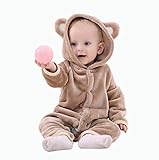 ベビー キッズ用 カバーオール フード付き 着ぐるみ ネマキ キッズ ロンパース オーバーオール 子ども服 防寒 (100㎝(19-24ヶ月), ブラウン)