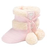 EOZY 赤ちゃん 靴 冬 裏起毛 暖かい ファーストシューズ ベビーブーツ ルームシューズ 女の子 可愛い 毛だま付き 出産祝い 誕生日プレゼント 12CM ピンク2