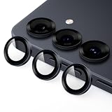 Podick レンズカバー Samsung Galaxy S25用 カメラフィルム 9H強化ガラス アルミ合金 キズ防止 耐衝撃 ギャラクシーS25 カメラ保護 高透過率 黒縁取り 露出オーバー防止 飛散防止 気泡ゼロ 極薄 カメラカバー プロテクター (ブラック)