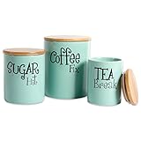 DIIセラミックキャニスターセットコーヒー、紅茶、and Sugar With Air Tight竹蓋 – ホワイト ブルー CAMZ38321