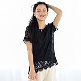チョコア(CHOCOA) 総レース授乳トップス 半袖 マタニティ M (ブラック)