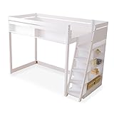 LOWYA （ロウヤ） ロフトベッド たっぷり本棚付き 階段下収納 無垢材 すのこ板 階段タイプ シングル ホワイト おしゃれ 新生活