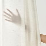 Topfinel レースカーテン リネン風 透けない 133cm丈 2枚組 生成り色 カーテン レース 外から見えにくい 遮像 UVカット 半遮光 断熱 保温 省工ネ 通気 洗える フック付き