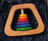 Grimm's Natural Wood Pyramid Baby Rattle & Teether with 6 Rainbow Colored Rings [並行輸入品]