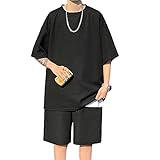 [YEOREO] 夏服 メンズ Tシャツ 半袖 上下 セット 無地 大きいサイズ ポケット ゆったり おしゃれ ジャージ 上下 スウェット
