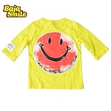 (バハスマイル)BAJASMILE ポケット付き七分袖スマイルアップリケTシャツ イエロー 110