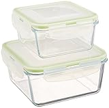 Uniware 2 Pc Square Microwave/oven Safe Air Tight Glass Food Storage 500ml and 1000ml [B4202-2] [並行輸