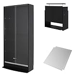 【福袋】【地球家具】フィギュアラック「ワイド」新シリーズセット 幅83cm 奥行29cm 【正規品】[鍵付きコレクションケース] [耐震]（引き戸 ハイタイプ本体+上置きハイタイプ+背面ミラー） ブラック