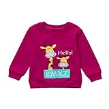 歌を愛する　新生児の赤ちゃんの男の子の女の子可愛いのキリンの文字のトップスのスウェットシャツの衣服　出産祝い　プレゼント　4色選べる (80Cm, ホットピンク)