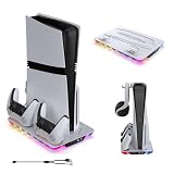 PS5 Slim/PS5 Pro/PS5対応 縦置き 冷却 スタンド 3段階風速調整 PS5 縦置きスタンド 冷却 PS5 コントローラー 充電/ヘッドセット/ps5 ディスクドライブ 2台同時充電 PS5 Pro/PS5 冷却ファン 純正 プレステ5 冷却ファン RGBライト LED 指示ランプ付 急速充電 過充電防止 PS5/PS5プロ/PS5 Slim ディスク/デジタル版対応