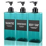 Segbeauty シャンプーボトル ディスペンサー 詰め替えボトル 水色 500ml 3本セット ブラック 方形 漏れ防止 3種類 シール付き 浴室 洗面所 キッチン アルコール 食器用洗剤 適用