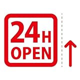 24時間オープン 24H OPEN 案内 シール ステッカー（矢印付き） カッティングステッカー 光沢タイプ・防水 耐水・屋外耐候3～4年 (赤, 75mm)