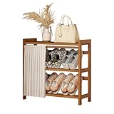 [SAQIANRE］ シューズラック 下駄箱 スリム 防塵カーテン付き 大容量 天然竹製 省スペース 大容量 三段/四段/五段/六段 靴収納ラック 靴箱 靴棚 靴収納 玄関収納 防水 防塵 防汚 室内 廊下 部屋 (3段-70×17×66cm)
