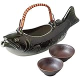 エールネット(Ale-net) 徳利 盃（２個）セット 冷酒器 風雅 岩魚 骨酒 (大) 盃 ペアー 径32×8.2×高11.5cm 750㏄ 陶器 美濃焼