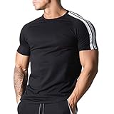 [OROLN] ジムtシャツ ストレッチ 半袖 細身 トレーニングウェア シャツ フィットネス 筋トレ スポーツ おしゃれ メンズ 速乾性（ブラック（タイトタイプ）-M）