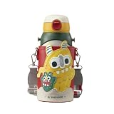 【bc babycare】 水筒 子供用 3WAY ステンレス ボトル 600ml 直飲み コップ ストロー 保冷 軽量 カバー付き 紐付き キッズ 通園 通学 (怪獣)