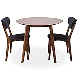 LOWYA （ロウヤ） ダイニングセット ダイニングテーブル 3点セット 2人掛け 天然木 丸テーブル 幅90 ウォルナット×ダークネイビー 一人暮らし おしゃれ 新生活