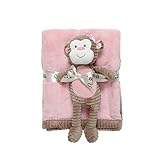 Chick Pea Baby Velboa Plush 2 Piece Blanket and Animal Toy Set, Hot Pink Blanket & Brown Monkey by C