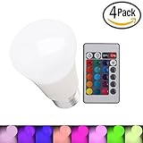 [Pack of 4] Derlights 5W RGB LED Color Changing Light Bulb with IR Remote Control - 240° Beam Angle 