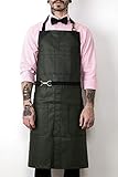 (Coated Jet Black) - Under NY Sky No-Tie Apron - Coated Jet Black Denim - Black Leather - Split-Leg