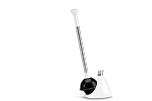 simplehuman Toilet Plunger and Caddy, Stainless Steel, White