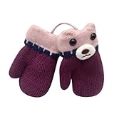 Tonsee キッズ 手袋 子供用 可愛い ニットグローブ 保温 防寒 女の子 男の子 赤ちゃん ミトン 冬用 通学 お出かけ用 (パープル)