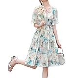 ファッションスナイデルレディース ミディワンピース Aライン 花柄 夏 通勤 Vネック 半袖 ハイウエスト フリル 裏地付き パーティー ゆったり 着痩せ お洒落 魅力 上品