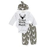 FEITONG Newborn Infant Baby Boy's Print Romper Tops+Long Pants +Hat (3-6 Months) by FEITONG