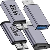 Xiatiaosann Micro B to USB 3.0アダプター、Micro B to Type-Cアダプター、Micro Bオス to USB/Type-C USB 3.0データ転送アダプター（コンピュータ、ノートパソコン、ハードドライブ用、4個セット）