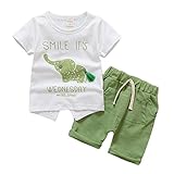 MyMei 子供服 ベビー服 Ｔシャツ ショートパンツ 上下２点セット 男の子ウェア 通学 お出かけ カジュアル 夏ウェア 柔軟性 通気性 (80, グリーン)