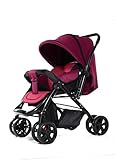 両対面　 折りたたみ　 ハイシート 　ベビーカー　4輪　通気性の良い (ワインレッド)