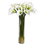 Nearly Natural 1251-CR Calla Lilly with Cylinder Silk Flower Arrangement, Cream [並行輸入品]