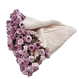 かぎ針編みキット フラワーブーケブランケット バラ/スズラン 初心者向け 編み物スターターキット 手芸用品 リビング・寝室用 装飾ブランケット (ベージュ+ダブルパープル素材のバッグ)