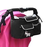 NoYuo ベビーカー用 多機能小物入れ ボトルホルダー 収納バッグ 両用タイプ 取り付け簡単 ポーチ (ゼブラ)