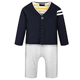 ベビー服 ロンパース 男の子 カバーオール 長袖 子供服 ジャンプスーツ コート 2点セット 新生児 ネイビー風 カレッジ風 (80)