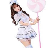 [Malymoon] ハロウィン コスプレ ナース コスチューム 水色 ストライプ 星柄 レース メイド服 衣装 ジッパー ナースメイド 7点セット 【s9542】 (ブルー)