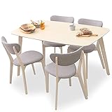 LOWYA （ロウヤ） ダイニングセット ダイニングテーブル 5点セット 4人掛け 天然木 角丸 幅140 ホワイト×ライトグレー おしゃれ 新生活