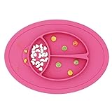 シリコンベビープレースマットボウル - ハイソットトレイ、幼児/子供用離散した吸引スリッププレート離乳食用プレースメート、ソフトスプーン付き (ビートルズレッド)