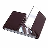POTOJP 名刺入れ 2way アルミ ステンレス スタイリッシュ PU カードケース 薄い メンズ＆レディース 兼用 (ブラウン)