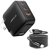 JSAUX 65W USB C 急速充電器 PSE認証 3ポート GaN 折りたたみ式プラグ 2mケーブル付 コンパクト