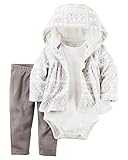 カーターズ Carter's 正規品 長袖フリースパーカー＆パンツ&半袖ボディスーツ の3点セット☆北欧柄 白☆18M(80-85cm)