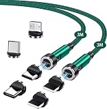 HYDOOD マグネット-充電ケーブル 7ピン 3M×2本入り 3A急速充電+データ通信 Type-C 540度回転 磁石ケーブル For Pad Air/Pad Pro/For Phone 14 / 13 / 12 / 11 / SE/Pixel 片手操作