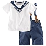 キッズベビー男の子海軍スタイル半袖Tシャツトップス+オーバーオールパンツ服セット US サイズ: 2T カラー: ホワイト