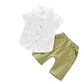 REILI　子供　シャツ　半袖　男の子　ハーフパンツ　2点セット　半袖Tシャツ　ショートパンツ　ブラウス　ベビ　キッズ　出産祝い　プレゼント　赤ちゃん　夏　秋 (90, グリーン)