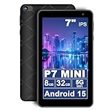 7インチ（18cm）タブレット、5コアAndroid 15タブレット、8GB RAM、32GBストレージ1TB拡張、5G WiFi、1024x600 IPS HDディスプレイ、3500mAh、デュアルカメラ、Type CタブレットPC（ブラック）