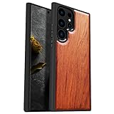 Carveit ウッドカバー 対応 Galaxy S23 Ultra 用 ケース [ソリッドウッド & ブラック ソフト TPU] 耐衝撃 Galaxy S23 Ultra ケース,レーザーアート彫刻, ワイアレス充電 対応 ギャラクシーS23 Ultra ケース (バラ色-白木スタイル)