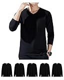Sukinana インナーシャツ メンズ 長袖 綿100% 5枚組 Vネック やわらか 肌着 あったか 下着 抗菌防臭加工 無地 tシャツ 春秋冬(4XL,ブラック)