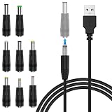 USB to DCケーブル 5V 電源ケーブル 8 in 1 外径5.5mm 内径2.1mm DCジャック(3.5*1.35、5.5*2.1、4.0*1.7、5.5*2.5、4.8*1.7、6.3*3.0、5.5*1.7、6.0*4.4）