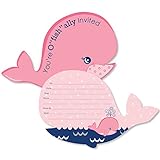 Tale of a Girl Whale – Shaped fill-in招待状 – ベビーシャワーまたは誕生日パーティー招待カード封筒付き – 12のセット